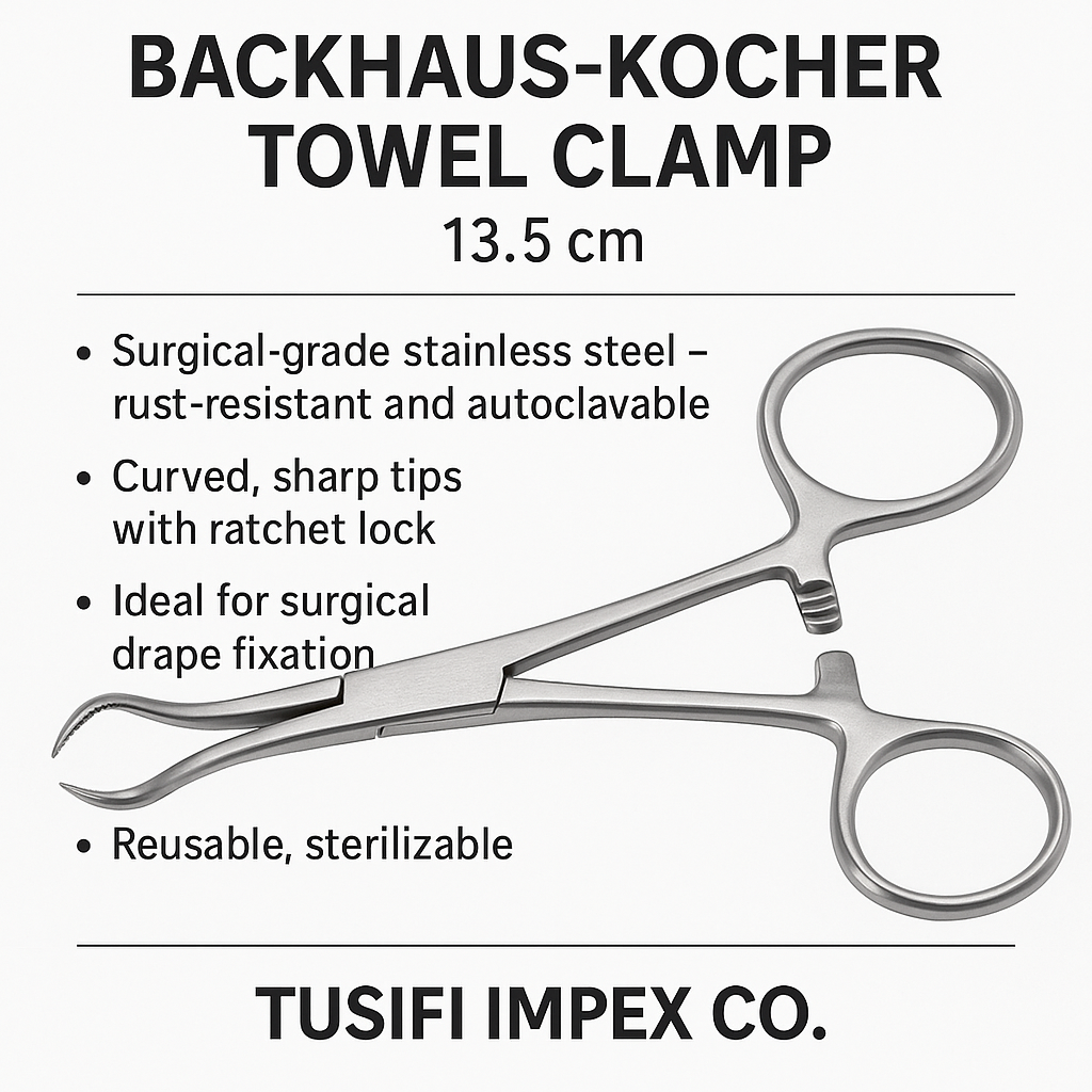 Backhaus Kocher Towel Clamp 13.5cm Surgical Stainless Steel by Tusifi Impex